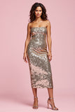 Sparkly Midi Golden Strapless Sequins Bodycon Holiday Party Dress