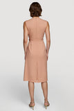 Simple Midi Orange Satin Pencil V-Neck Work Dress