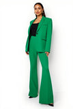 Dark Green Satin Wide Leg 2 Piece Notched Lapel Formal Women Suits