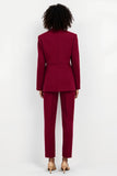 2 Piece Peak Lapel Burgundy Single Breasted Business Suits with Pockets