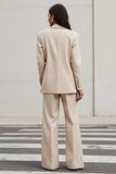 Apricot 2 Piece Long Sleeves Notched Lapel Women Business Suits with Pockets