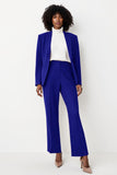 Royal Blue Satin 2 Piece Peak Lapel Flare Leg Women Business Suits