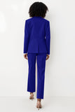Royal Blue Satin 2 Piece Peak Lapel Flare Leg Women Business Suits