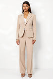 2 Piece Apricot Satin Notched Lapel Women Business Suits with Sleeves