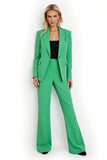 Green Satin 2 Piece Flare Leg Peak Lapel Women Prom Suits with Sleeves