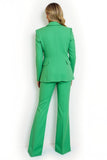 Green Satin 2 Piece Flare Leg Peak Lapel Women Prom Suits with Sleeves