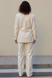 2 Piece Satin Ivory Striped Peak Lapel Business Suits with Pockets