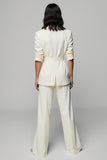 Ivory 2 Piece Peak Lapel Wide Leg Women Business Suits with Belt