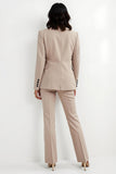 Satin Apricot 2 Piece Notched Lapel Fitted Women Business Suits with Sleeves