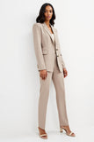 Satin Apricot 2 Piece Notched Lapel Fitted Women Business Suits with Sleeves