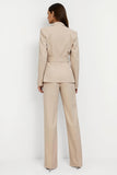 2 Piece Notched Lapel Apricot Long Sleeves Women Business Suits with Belt