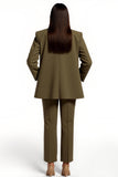 Army Green 2 Piece Satin Peak Lapel Women Business Suits with Pockets