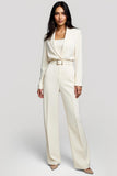 Ivory One Piece Shawl Lapel Long Sleeves Women Work Jumpsuits with Belt