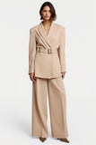 Apricot Wide Leg 2 Piece Peak Lapel Women Business Suits with Belt