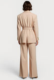 Apricot Wide Leg 2 Piece Peak Lapel Women Business Suits with Belt