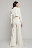 Ivory 2 Piece Peak Lapel Satin Long Sleeves Business Suits with Belt
