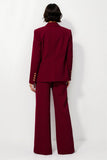 Burgundy Satin 2 Piece Notched Lapel Women Business Suits with Pockets