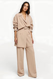2 Piece Apricot Wide Leg Notched Lapel Women Business Suits with Belt