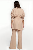 2 Piece Apricot Wide Leg Notched Lapel Women Business Suits with Belt