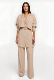 2 Piece Apricot Wide Leg Notched Lapel Women Business Suits with Belt