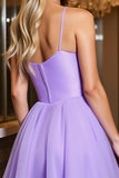 Sparkly A Line Short Purple Tulle Prom Dress with Beading