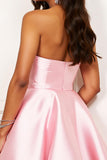Sparkly Pink Sweetheart A Line Short Satin Prom Dress with Beading