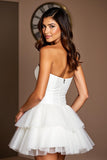Sweetheart Tiered Corset Short White Bridal Dress with Ruffles