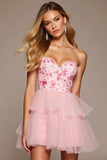 Pink Floral Sweetheart Corset Short Tulle Prom Dress