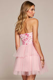 Pink Floral Sweetheart Corset Short Tulle Prom Dress