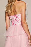 Pink Floral Sweetheart Corset Short Tulle Prom Dress