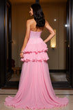 Sparkly Ruffled Pink A Line Sweetheart High-Low Prom Dress