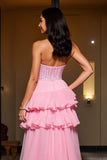 Sparkly Ruffled Pink A Line Sweetheart High-Low Prom Dress