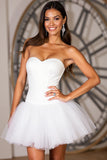 A Line Sweetheart Strapless Tulle Short White Bridal Dress