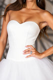 A Line Sweetheart Strapless Tulle Short White Bridal Dress