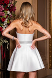 Sparkly White Strapless A Line Short Prom Dress with Beading