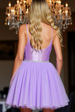 Sparkly Corset A Line Purple Short Prom Dress with Beading