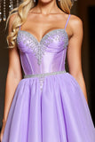 Sparkly Corset A Line Purple Short Prom Dress with Beading