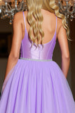 Sparkly Corset A Line Purple Short Prom Dress with Beading