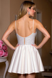 Sparkly Satin A Line White Short Bridal Dress with Beading