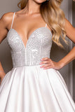 Sparkly Satin A Line White Short Bridal Dress with Beading