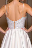 Sparkly Satin A Line White Short Bridal Dress with Beading