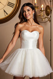 Short White Sweetheart A Line Tulle Prom Dress