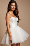 Short White Sweetheart A Line Tulle Prom Dress