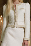 White Tight 2 Piece Round Neck Tweed Outfits with Sleeves