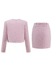 2 Piece Pink Short Blazer Tweed Outfits with Pockets