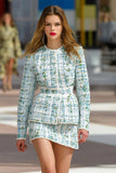 Green 2 Piece Short Blazer Tweed Outfits with Sleeves