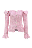 Pink Off the Shoulder 2 Piece Tweed Pencil Night Date Outfits