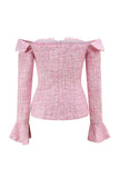 Pink Off the Shoulder 2 Piece Tweed Pencil Night Date Outfits