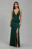 Sparkly Dark Green Sheath V-Neck Sequins Maxi Holiday Party Dress with Slit