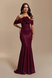 Sparkly Burgundy Sequins Mermaid Maxi Holiday Party Dress with Flowers